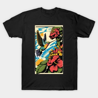 Hummingbird Vibrant Tropical Flower Tall Retro Vintage Digital Pop Art Portrait 2 T-Shirt